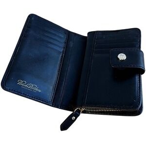 Vintage Brooks Brothers Men's Black Leather Tri Fold Wallet Zip Coin Pocket